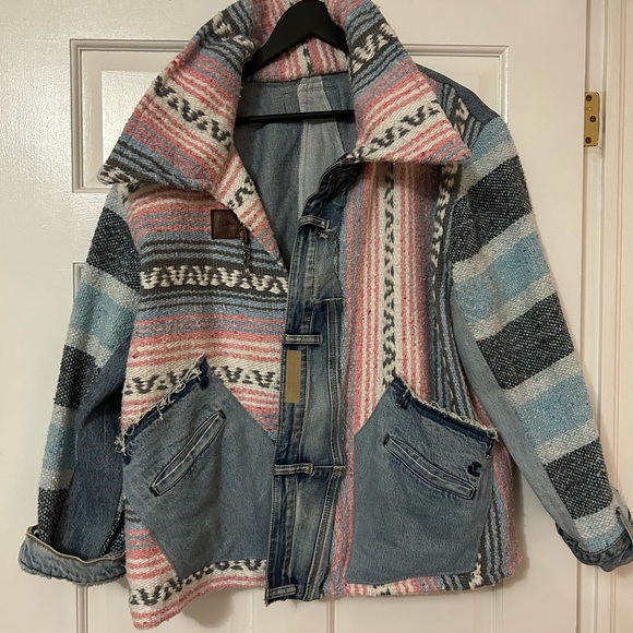 Upcycled Jean and Cotton Poncho Jacket - Picture 1 of 8